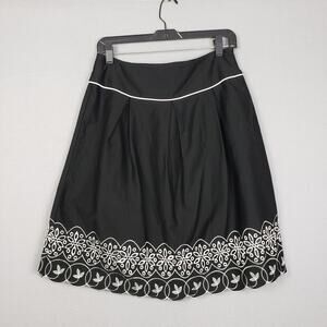 Petite Sophisticate S Petite A-Line Skirt Black Embroidered Scallop Hem Modest